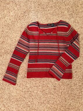 Langents wool Women’s size s Red Striped boho Hoodie Sweater